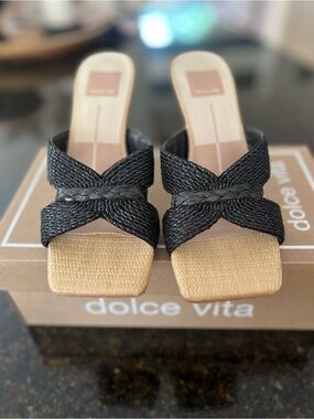 Dolce Vita Black Raffia Sandal